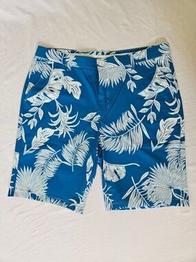 NWT Size 38 Snover Menswear Teal Blue Floral Palm Print Golf Shorts Pockets